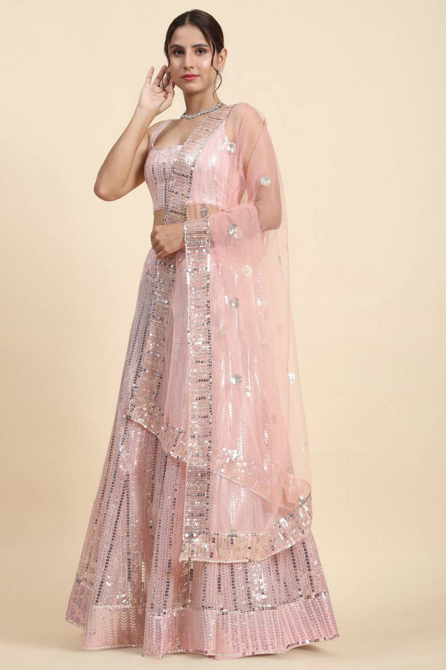 Light Pink Sequin Georgette Lehenga