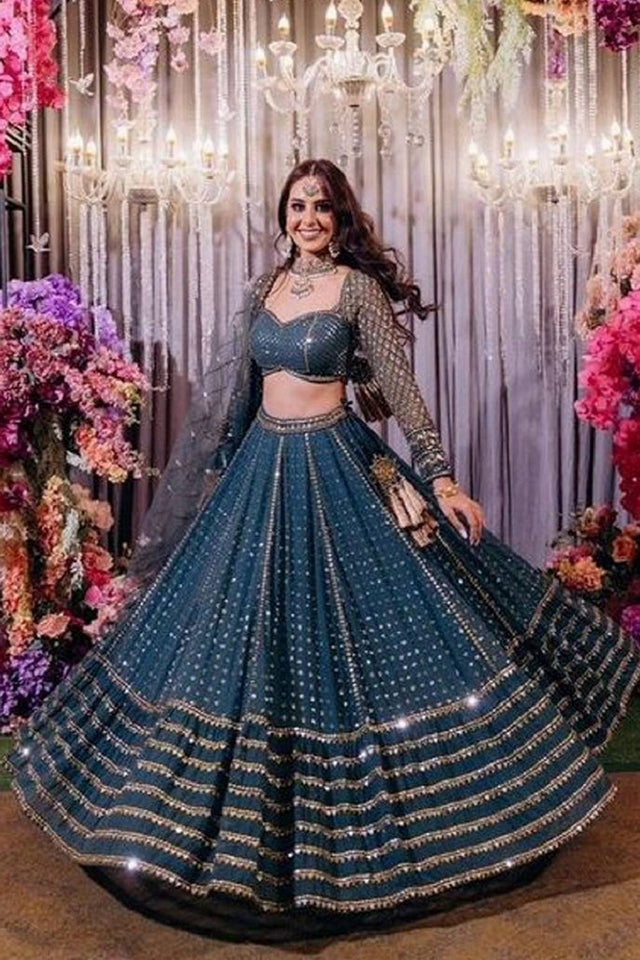Blue Gotta Patti Georgette Lehenga