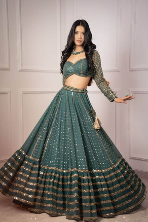 Green Sequin Georgette Lehenga