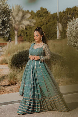 Green Sequin Georgette Lehenga