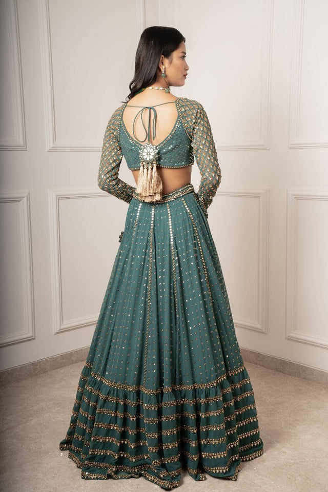 Green Sequin Georgette Lehenga