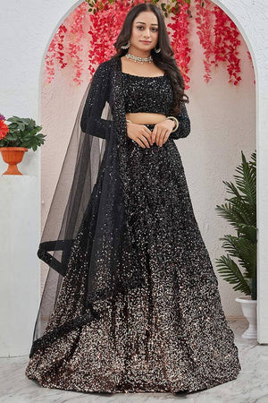 Black Sequin Velvet Lehenga (CB-Black)