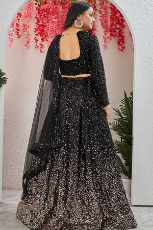 Black Sequin Velvet Lehenga (CB-Black)