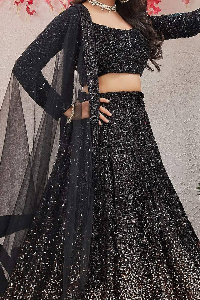 Black Sequin Velvet Lehenga (CB-Black)