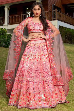 Pink Embroidered Georgette Lehenga (CB-pink)