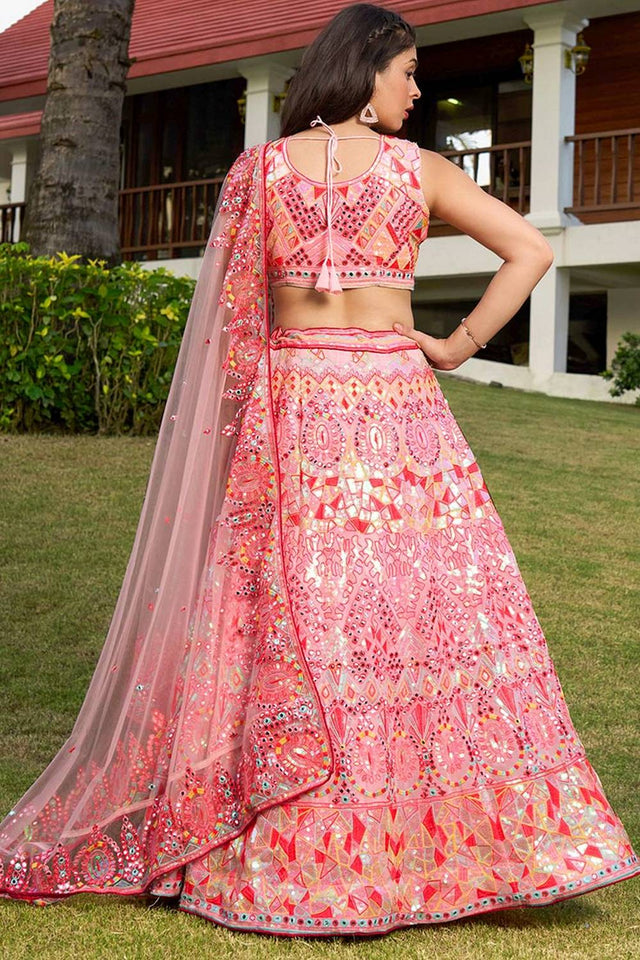 Pink Embroidered Georgette Lehenga (CB-pink)