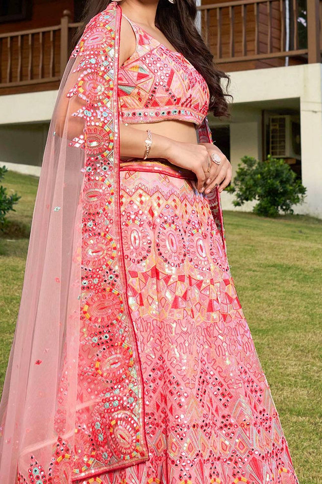 Pink Embroidered Georgette Lehenga (CB-pink)