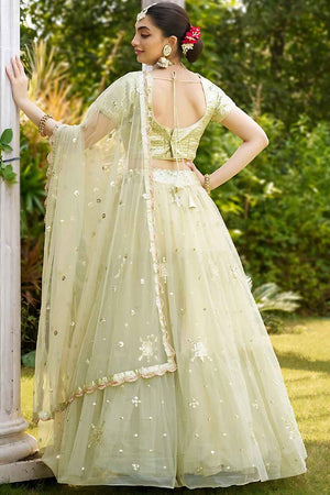 Green Zari Net Lehenga