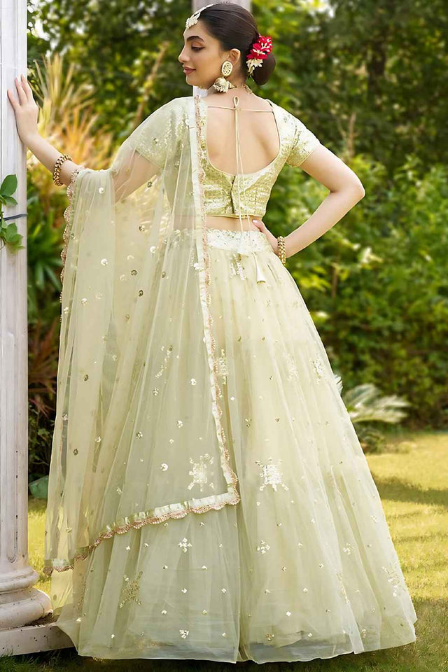 Green Zari Net Lehenga