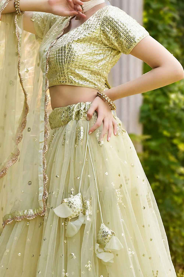 Green Zari Net Lehenga