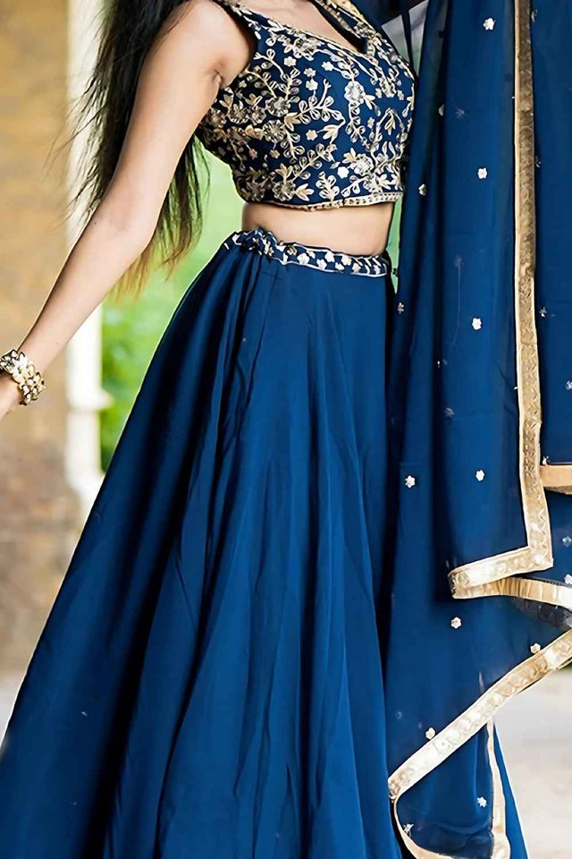 Blue Embroidered Georgette Lehenga