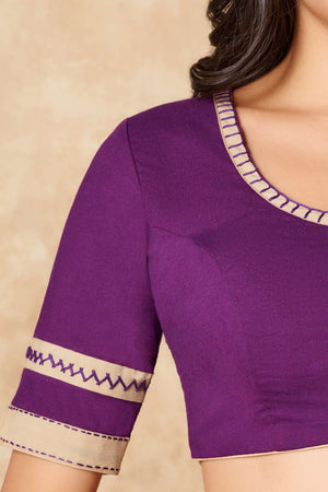 Purple Solid Cotton Round Neck Blouse