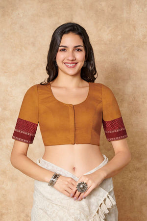 Mustard Solid Cotton Round Neck Blouse