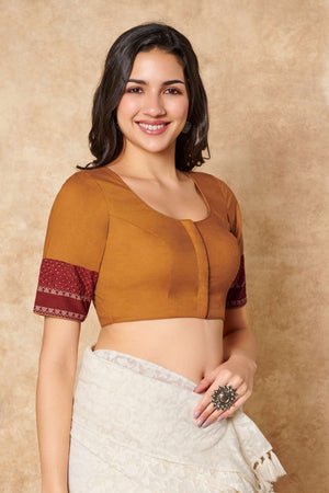 Mustard Solid Cotton Round Neck Blouse