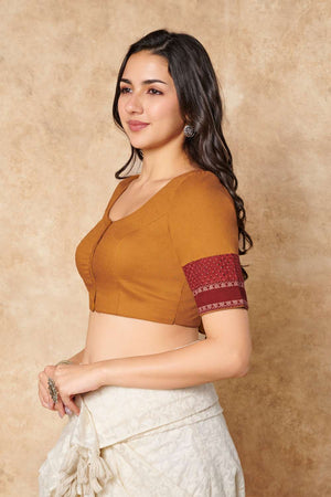 Mustard Solid Cotton Round Neck Blouse