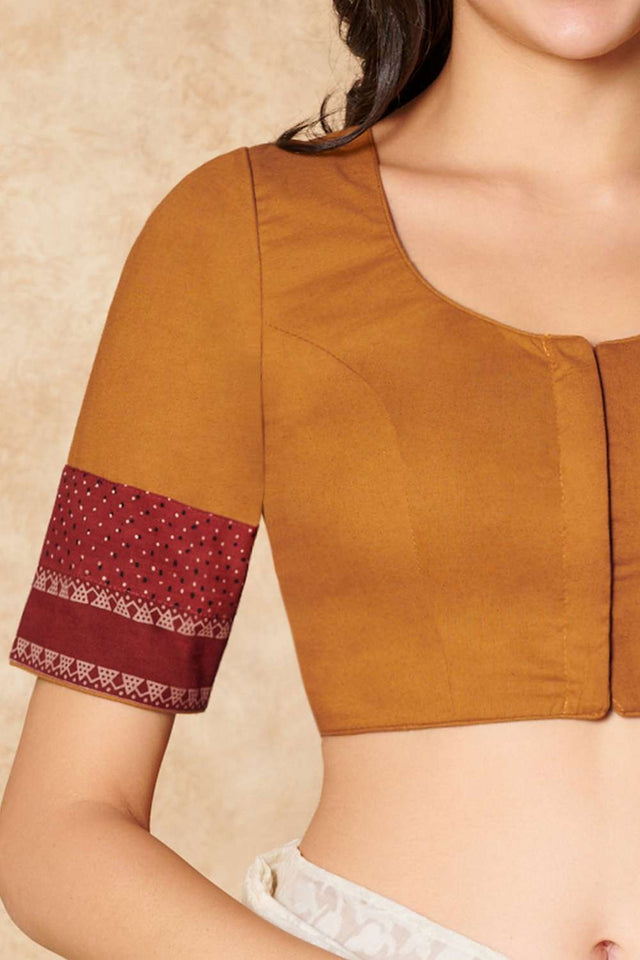 Mustard Solid Cotton Round Neck Blouse