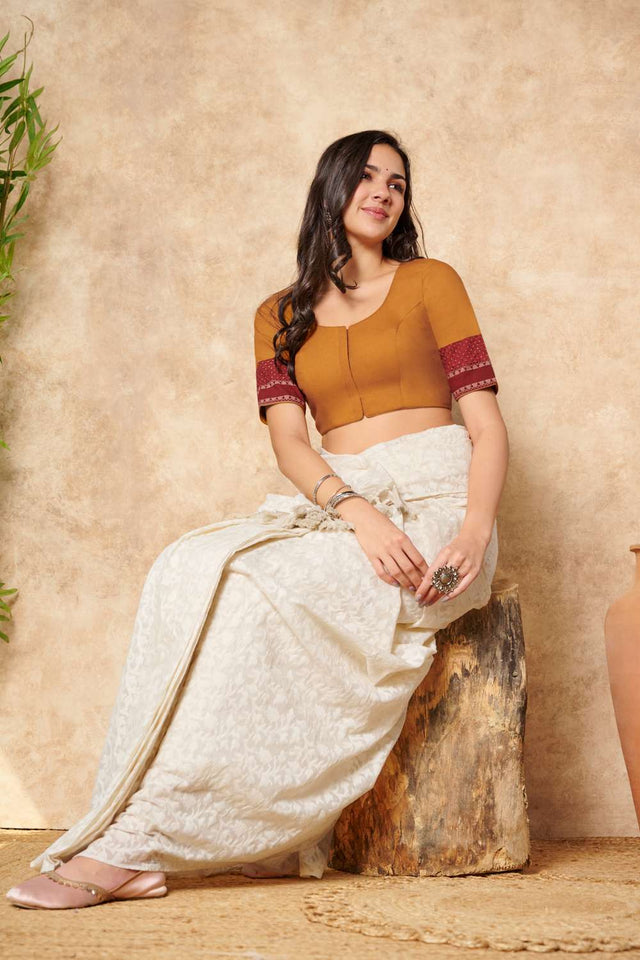 Mustard Solid Cotton Round Neck Blouse