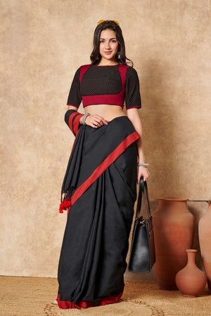 Black Polka Dot Cotton Round Neck Blouse