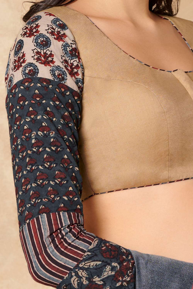 Beige Solid Cotton Round Neck Blouse