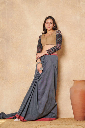 Beige Solid Cotton Round Neck Blouse