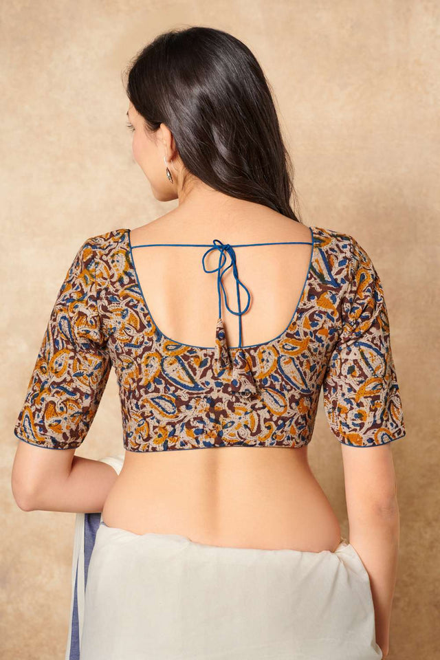 Multicolor Kalamkari Printed Cotton Round Neck Blouse