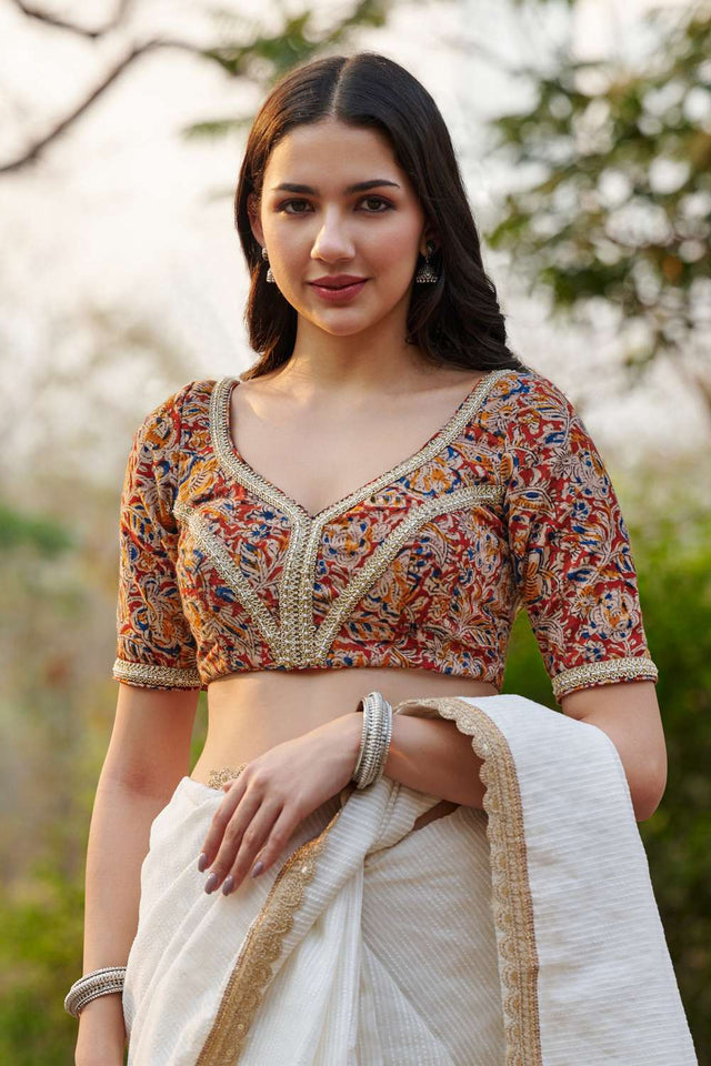 Multicolor Kalamkari Printed Cotton Round Neck Blouse