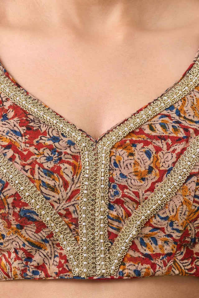 Multicolor Kalamkari Printed Cotton Round Neck Blouse