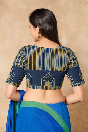 Blue Ajrakh Printed Cotton Round Neck Blouse