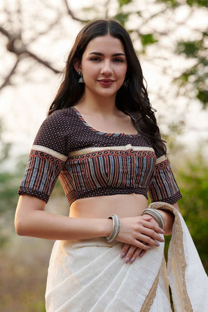 Black Ajrakh Printed Cotton Round Neck Blouse