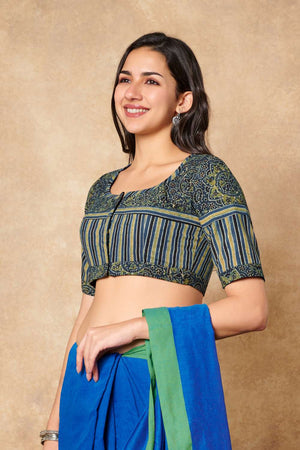 Green Ajrakh Printed Cotton Round Neck Blouse