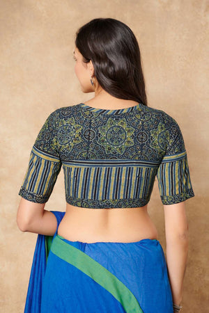 Green Ajrakh Printed Cotton Round Neck Blouse