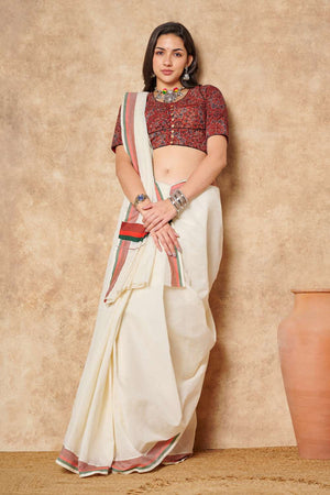 Red Ajrakh Printed Cotton Round Neck Blouse