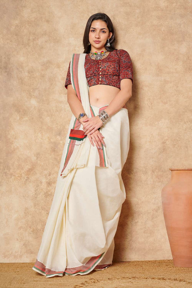 Red Ajrakh Printed Cotton Round Neck Blouse