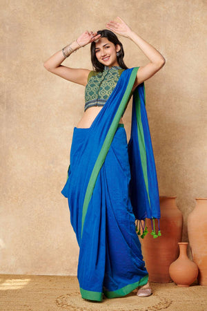 Olive Green Printed Cotton Stand Collar Blouse