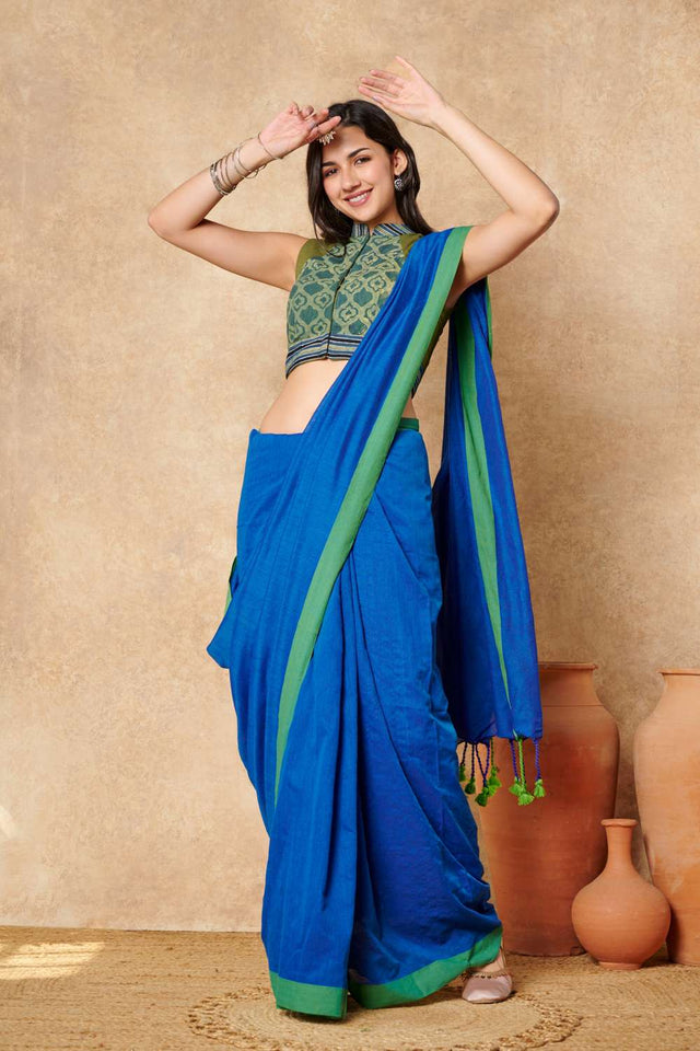 Olive Green Printed Cotton Stand Collar Blouse