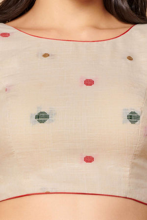 Off White Polka Dot Cotton Boat Neck Blouse