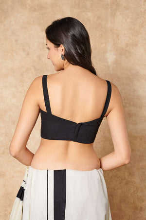 Black Solid Cotton Sweetheart Neck Blouse