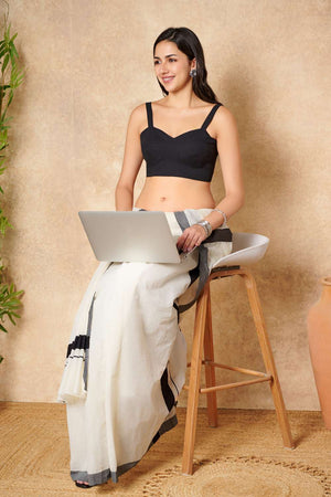 Black Solid Cotton Sweetheart Neck Blouse