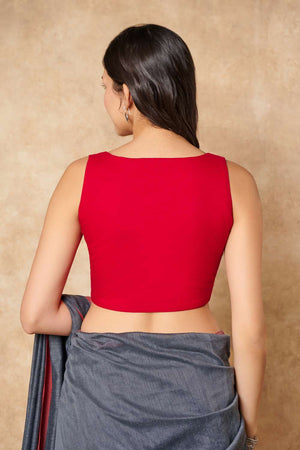 Red Solid Cotton Sweetheart Neck Blouse