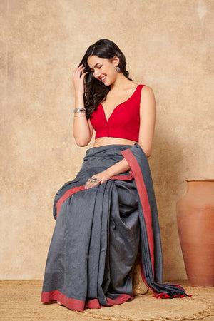 Red Solid Cotton Sweetheart Neck Blouse