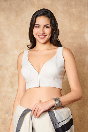 White Solid Cotton Sweetheart Neck Blouse