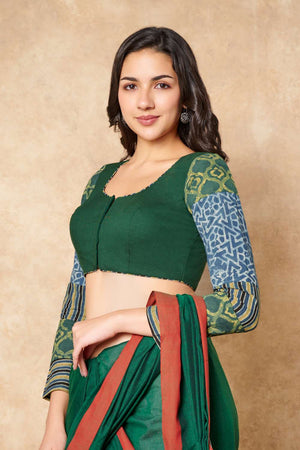 Green Ajrakh Printed Cotton Round Neck Blouse