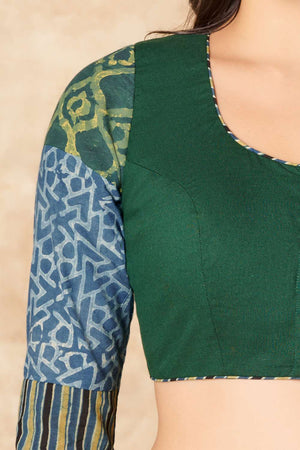 Green Ajrakh Printed Cotton Round Neck Blouse