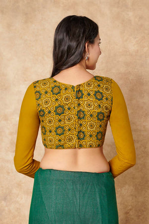 Yellow Ajrakh Printed Cotton Round Neck Blouse