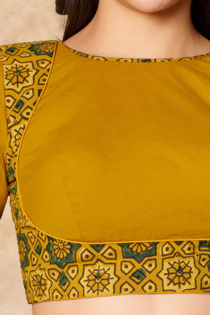 Yellow Ajrakh Printed Cotton Round Neck Blouse