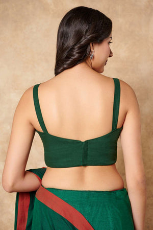 Green Solid Cotton Sweetheart Neck Blouse