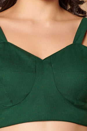 Green Solid Cotton Sweetheart Neck Blouse