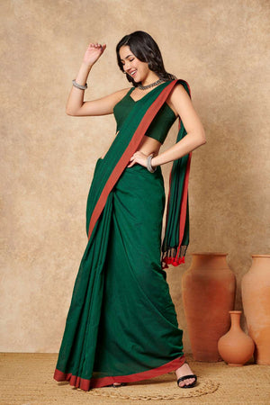 Green Solid Cotton Sweetheart Neck Blouse