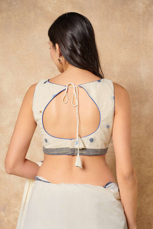 Off White Polka Dot Cotton Boat Neck Blouse