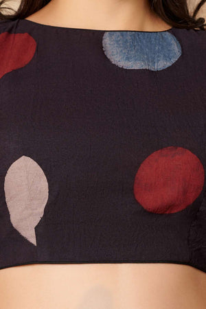 Black Polka Dot Cotton Round Neck Blouse